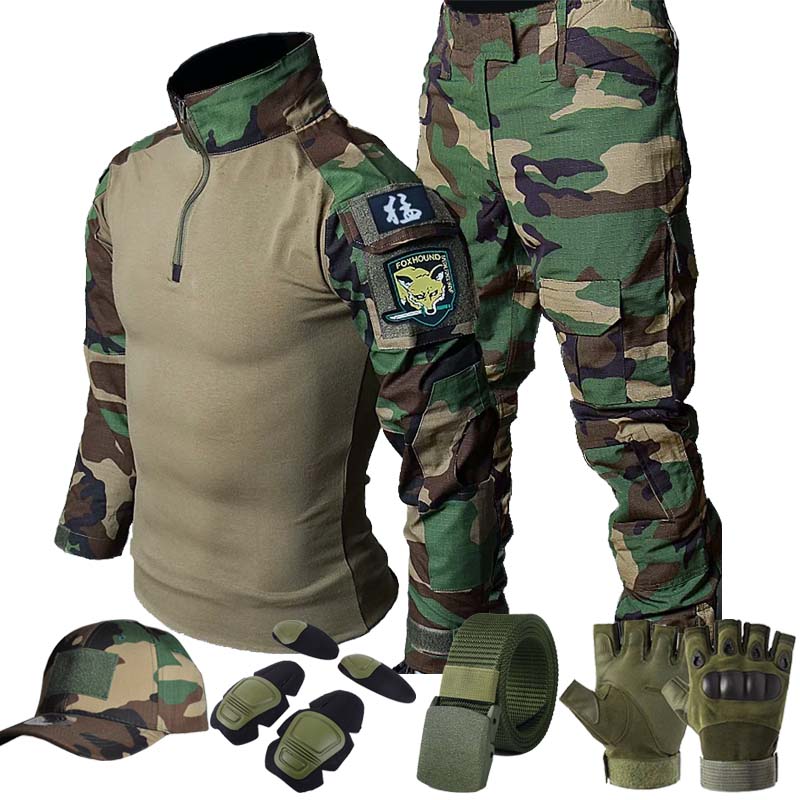 Hunting Outdoor Shirts - Ensemble uniforme tactique cargo vert jungle,